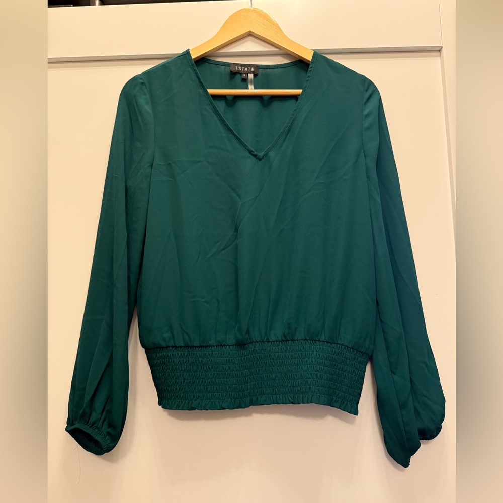 1. STATE Women's Green V-Neck Blouse